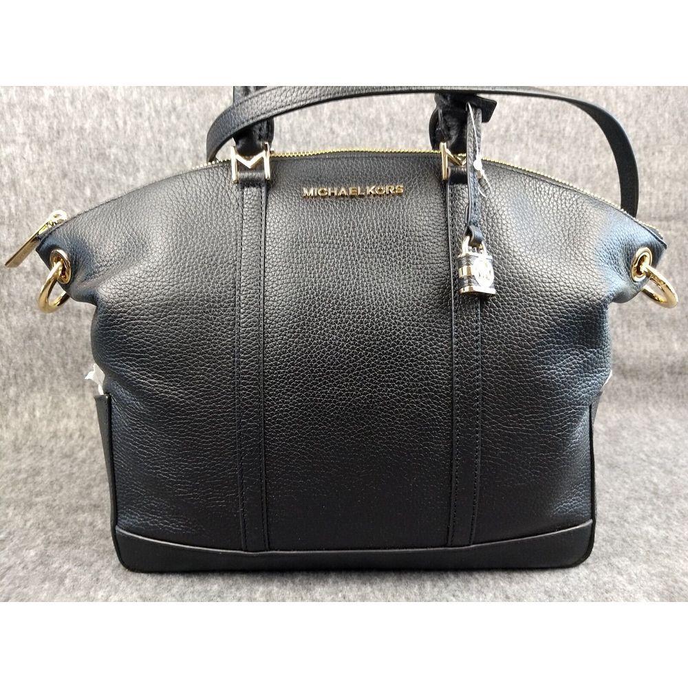 Michael Kors Leather Beckett Satchel Black Crossbody Strap MK‎ Padlock Charm NWT - Picture 2 of 16